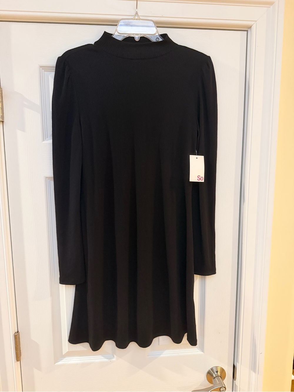 NEW Ladies Size Med. "SO" Black Long-Sleeve Mock Neck A-Line Dress NEW with TAGS